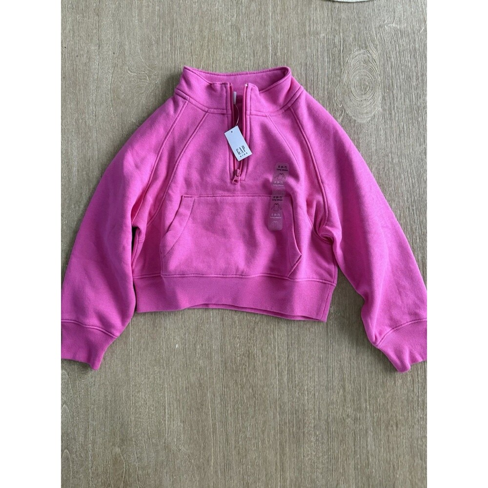 NWT Gap Kids Girls Pink Quarter Zip Cropped Fleece Sweatshirt Size S (6–7)